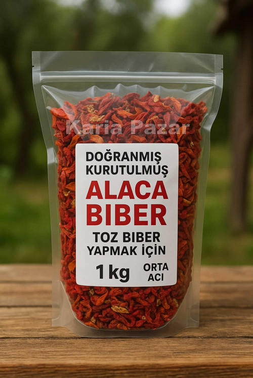 Doğranmış Kurutulmuş Alaca Biber 1kg | Toz Biber Yapmak İçin | Orta Acı