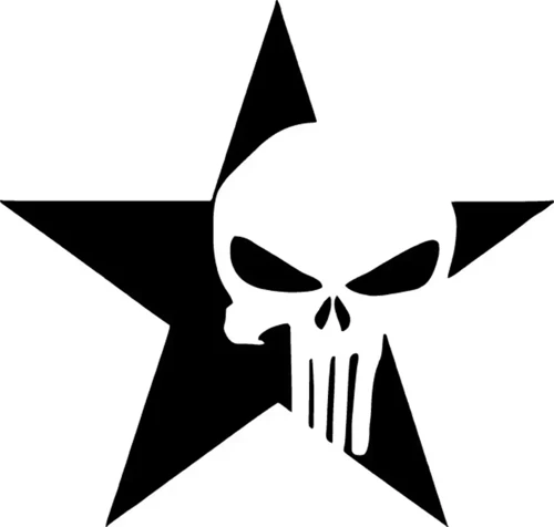 Yıldız içinde Punisher - Araç, Oto, Laptop, Duvar Uyumlu Sticker 25*25 Cm