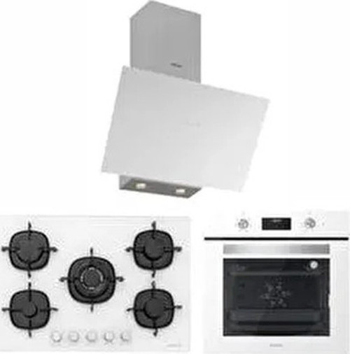 Beyaz Cam Ankastre Set (3481 Flam Beyaz - CS5365W01 5 Gözlü 75 cm Ocak - BO6502W02 )