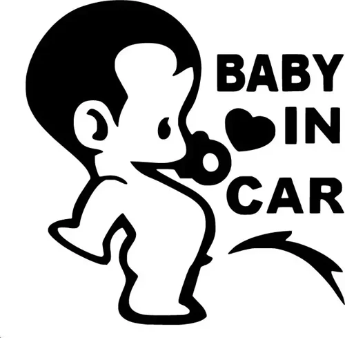 Baby in Car Çişini Yapan - Araç, Oto, Laptop, Duvar Uyumlu Sticker 40*40 Cm