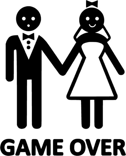 Evlendik ve Game Over - Araç, Oto, Laptop, Duvar Uyumlu Sticker 25*30 Cm