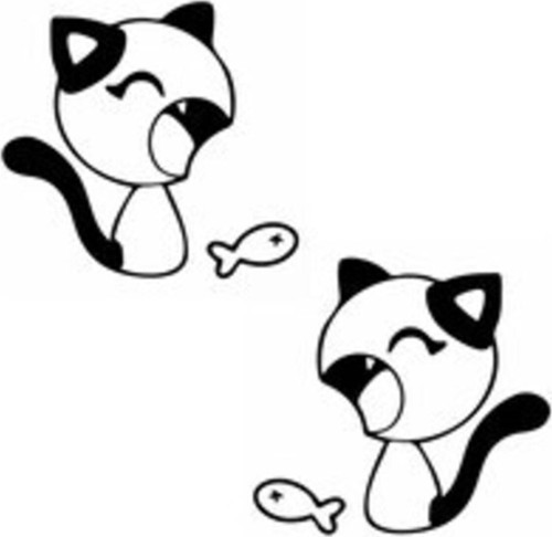 Kedi Ve Balık Oto Motor Laptop Duvar Folyo Sticker 15 x 13