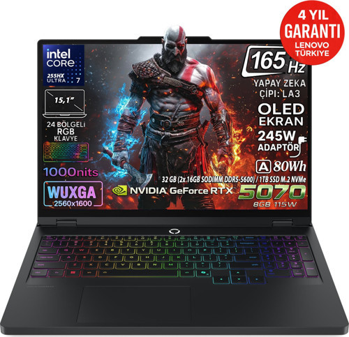 Legion 5 15IAX10 Intel Core Ultra 7 255HX 32GB 1TB SSD RTX 5070 8GB 15.1" WQXGA OLED Fdos 83F0008BTR
