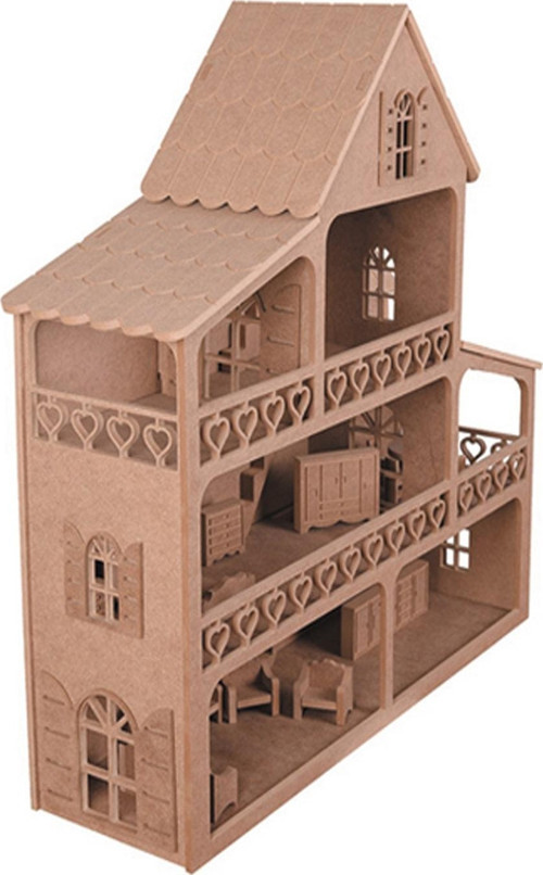 Ahşap Barbie Bebek Evi Büyük Boy Oyuncak 15 Adet Mobilya