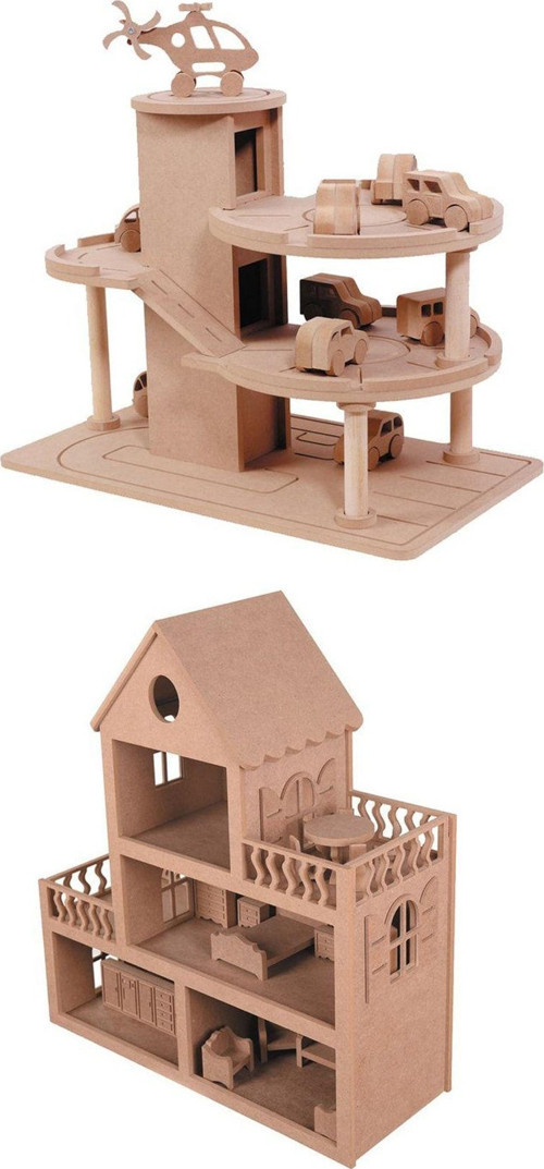 Ahşap Katlı Otopark Garaj(araba Hediyeli) Ve Barbie Bebek Evi(mobilyalı) Oyuncak Set