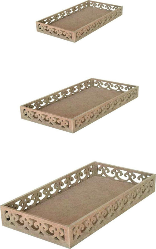 Boyanabilir Cnc Oymalı Tepsi 3'lü Set
