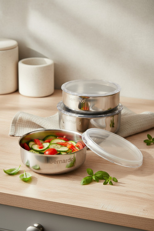 Stelo 3'lü Çelik Saklama Kabı