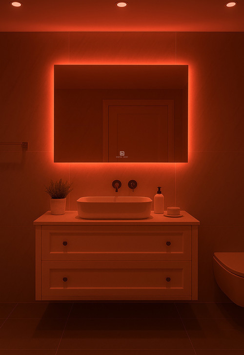 Dokunmatik Dimmerlı Dikdörtgen Kırmızı Led Işıklı Banyo Makyaj Ve Salon Ayna 30X50 40X60 50X70 60X80