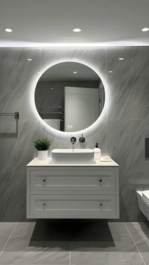 Buğu Çözücü Dokunmatik Işıklı Yuvarlak Banyo Aynası (60-80Cm) Renk : Beyaz Işık