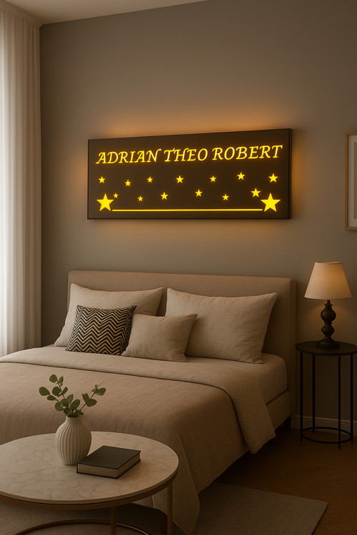 Kişiye Özel İsimli Ayna, Led Işıklı Bronz Duvar Aynası, 60X20 Cm Dekoratif Ayna