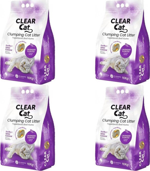 ClearCat Lavantalı Topaklanan Bentonit Kedi Kumu İnce 10 Kg X 4 Adet