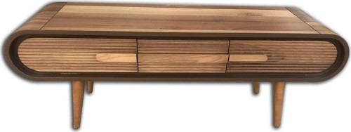 Tv Sehpası ST 13694 Eğik Bombe Model Ahşap Kayın Retro Ayak Parlak Ceviz El Yapım