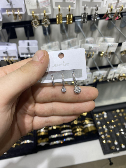 Kadın Altın Kaplama Zirkon Taşlı Üçlü Küpe