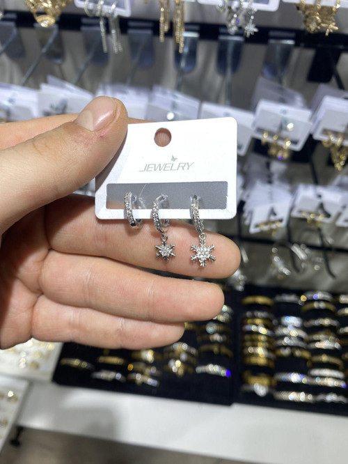 Kadın Altın Kaplama Zirkon Taşlı Üçlü Küpe