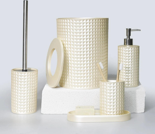 Neptune 5 Parça Polyester Banyo Seti İnci