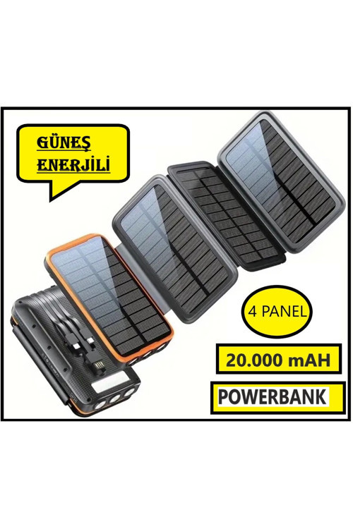 Güneş Enerjili 20000 Mah Powerbank solar 4 Panel Su Geçirmez Hızlı PD 20W Hızlı Şarj