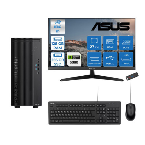 Expertcenter B900MF Intel® Core™ Ultra 7 265 5.3ghz Aı 128GB Ddr5 256GB SSD 8GB/RTX5060 27"Mon120Hz Freedos Mini Tower Masaüstü Bilgisayar B900MF50602731F36+ZETTAUSBBELLEK