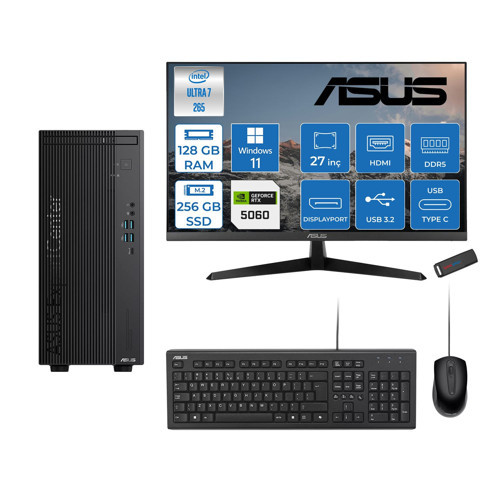 Expertcenter B900MF Intel® Core™ Ultra 7 265 5.3ghz Aı 128GB Ddr5 256GB SSD 8GB/RTX5060 27"Mon120Hz WIN11HOME Mini Tower Masaüstü Bilgisayar B900MF50602731H36+ZETTAUSBBELLEK