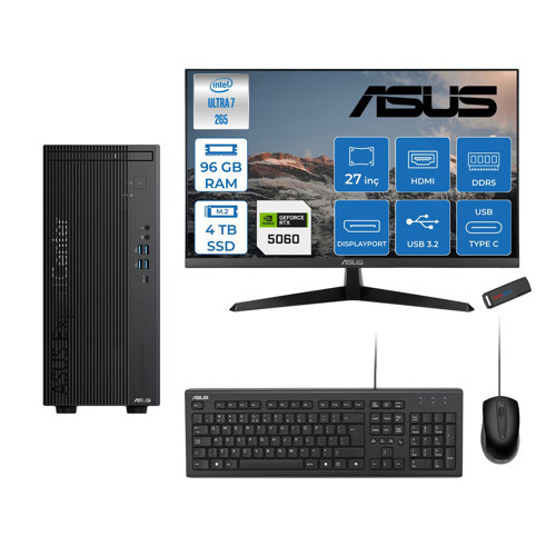 Expertcenter B900MF Intel® Core™ Ultra 7 265 5.3ghz Aı 96GB Ddr5 4tb SSD 8GB/RTX5060 27"Mon120Hz Freedos Mini Tower Masaüstü Bilgisayar B900MF50602731F35+ZETTAUSBBELLEK