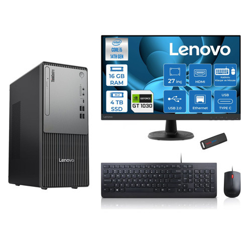 Thinkcentre Neo 50T Gen5 Intel Core I5 14400 16GB Ddr5 4tb SSD 27 Inç Monitör Freedos Nvidia GT1030 4gb Masaüstü Bilgisayar 10302712UAS1CF00F05 + Zetta Flash Bellek