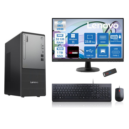 Thinkcentre Neo 50T Gen5 Intel Core I5 14400 32GB Ddr5 1tb SSD 23.8 Inç Monitör Windows 11 Pro Radeon RX550 4gb Masaüstü Bilgisayar 5502412UAS1CF00P13 + Zetta Flash Bellek