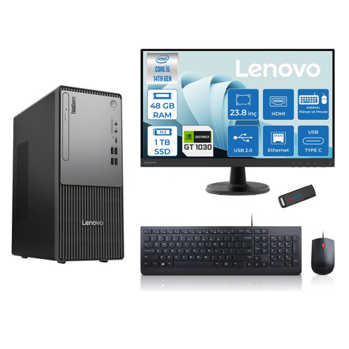 Thinkcentre Neo 50T Gen5 Intel Core I5 14400 48GB Ddr5 1tb SSD 23.8 Inç Monitör Freedos Nvidia GT1030 4gb Masaüstü Bilgisayar 10302412UAS1CF00F18 + Zetta Flash Bellek