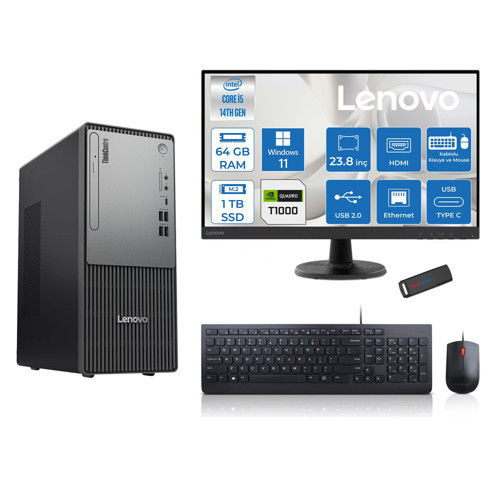 Thinkcentre Neo 50T Gen5 Intel Core I5 14400 64GB Ddr5 1tb SSD 23.8 Inç Monitör Windows 11 Pro Quadro T1000 4gb Masaüstü Bilgisayar 10002412UAS1CF00P23 + Zetta Flash Bellek