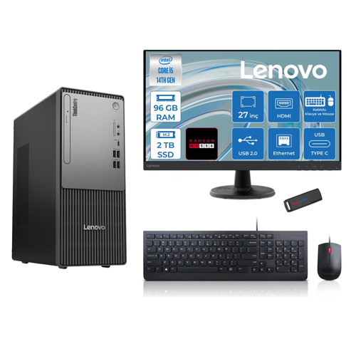 Thinkcentre Neo 50T Gen5 Intel Core I5 14400 96GB Ddr5 2tb SSD 27 Inç Monitör Freedos Radeon RX550 4gb Masaüstü Bilgisayar 5502712UAS1CF00F29 + Zetta Flash Bellek
