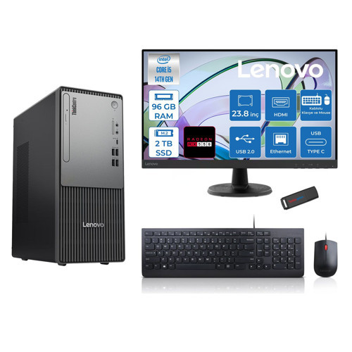 Thinkcentre Neo 50T Gen5 Intel Core I5 14400 96GB Ddr5 2tb SSD 23.8 Inç Monitör Freedos Radeon RX550 4gb Masaüstü Bilgisayar 5502412UAS1CF00F29 + Zetta Flash Bellek