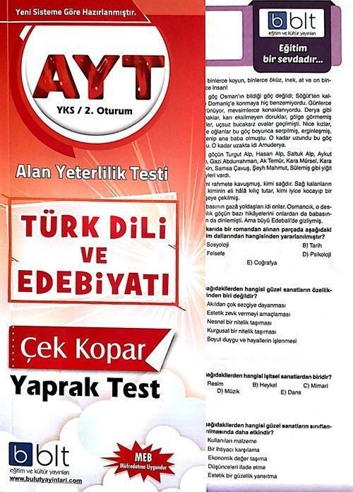 AYT Türk Dili Ve Edebiyatı Çek Kopar Yaprak Test