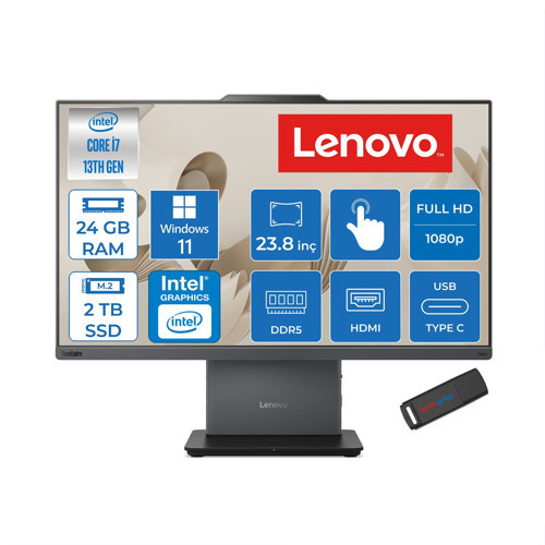 Thinkcentre Neo 50A 24 Gen5 Intel Core I7-13620H 24GB Ddr5 2tb SSD Windows 11 Home UHD Graphics 23.8 Inç Fhd (1920X1080) IPS 250NITS All In One Bilgisayar TC12SCA0CNTRH09 + Zetta Flash Bellek
