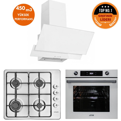 ve AFM TECH Markalı / İNOXBU Turbolu Dijital Beyaz Ankastre Set (31 220 +FM7701+FM3301)