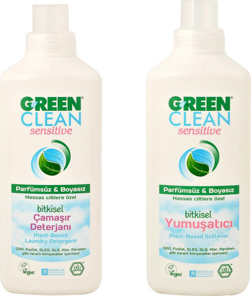 Sensitive Bitkisel Çamaşır Deterjanı 1 Lt + Yumuşatıcı 1 Lt (Parfümsüz & Boyasız)