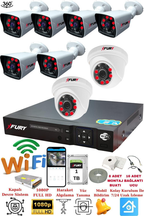 XFury 2 İç 6 Dış Kameralı 5mp Lens 2mp Görüntü Gece Görüşlü Full Hd Güvenlik Kamerası 14125525 1 TB
