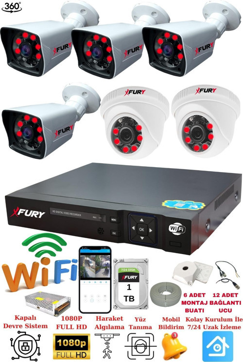 XFury 2 İç 4 Dış Kameralı 5mp Lens 2mp Görüntü Gece Görüşlü Full Hd Güvenlik Kamerası 14125525 1 TB