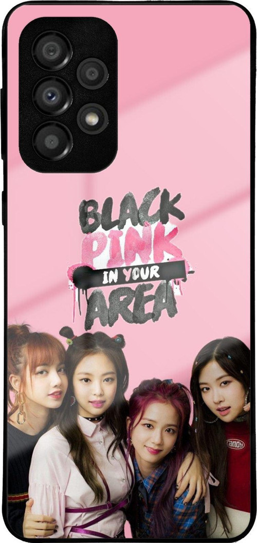 Samsung Galaxy A33 ile Uyumlu Silikon Arkası Cam Kapak BlackPink Tasarımlı Cam Kılıf