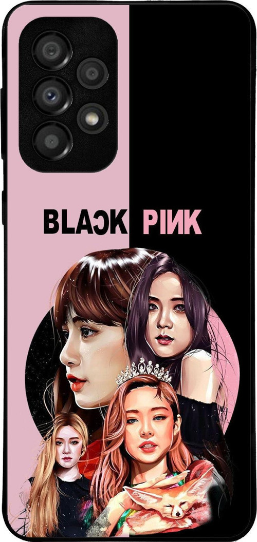 Samsung Galaxy A33 ile Uyumlu Silikon Arkası Cam Kapak BlackPink Tasarımlı Cam Kılıf