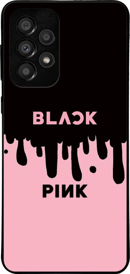 Samsung Galaxy A33 ile Uyumlu Silikon Arkası Cam Kapak BlackPink Tasarımlı Cam Kılıf