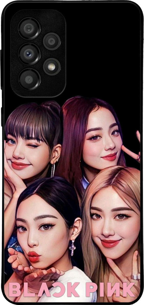 Samsung Galaxy A33 ile Uyumlu Silikon Arkası Cam Kapak BlackPink Tasarımlı Cam Kılıf