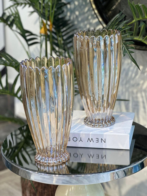 28 cm Gold Cam Dekoratif Vazo – Modern, Şık, Lüks Çiçek ve Salon Vazosu