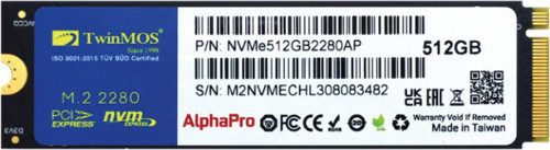 TWINMOS NVMe256GB2280AP AlphaPro M.2 256GB (3600/3250MB/s) PCIe + NVMe (3D NAND) SSD Disk (22x80MM)