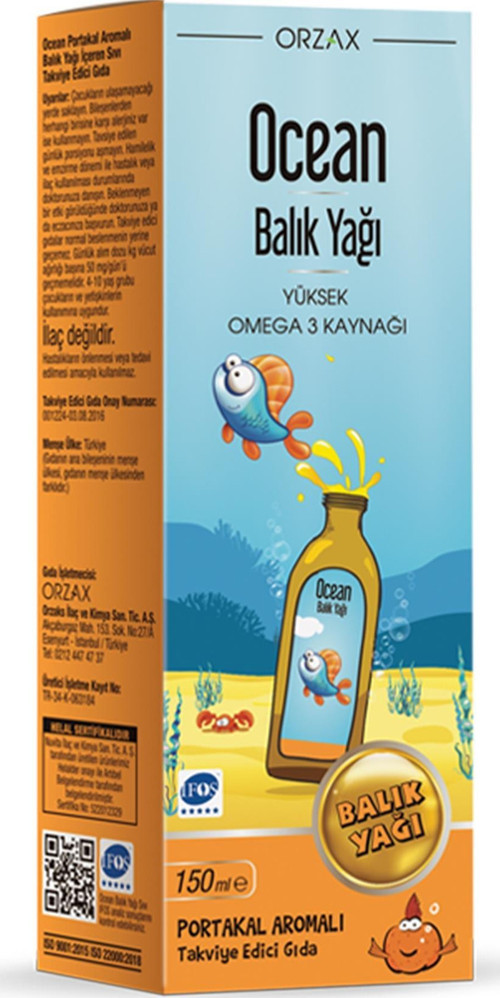 Ocean Balık Yağı Portakal Aromalı Sıvı Takviye Edici Gıda 150 ml