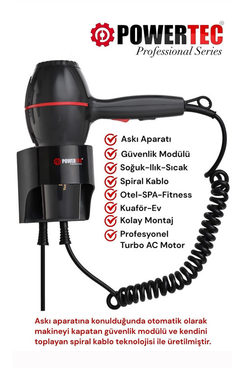 TR-301 Askı Aparatlı | Otel Tipi | Profesyonel Saç Kurutma & Fön Makinesi