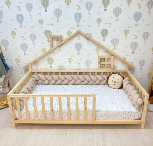 Ahşap Karyola Bebek Montessori Karyola Çocuk Yatak Doğal Çam