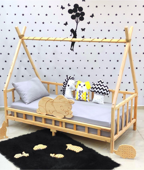 Markaawm Ayıcıklı Montessori Yatak Ahşap Çocuk Ve Bebek Karyola