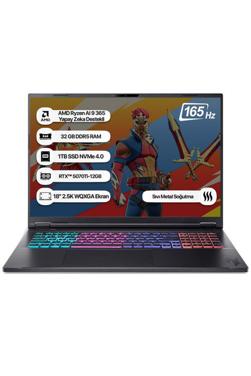 Nitro 18 NH.QYFEY.001-32 Ryzen AI 9 365 32GB 1TB SSD RTX5070Ti-12GB 165Hz 18 WQXGA Dos Taşınabilir Bilgisayar