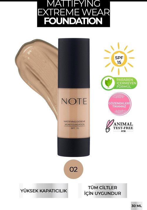 Mattifying Extreme Wear Fondöten Mat Bitiş 02 Natural Beige