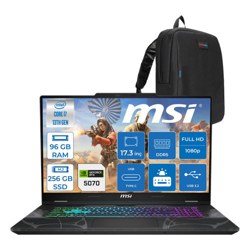Msı Cyborg 17 Intel Core I7 13620H 96GB Ddr5 256GB SSD RTX5070 Gddr7 8gb Freedos 17.3" Fullhd (1920X1080) 144HZ IPS Taşınabilir Bilgisayar B13WGKG251XTRF36 + Zetta Çanta