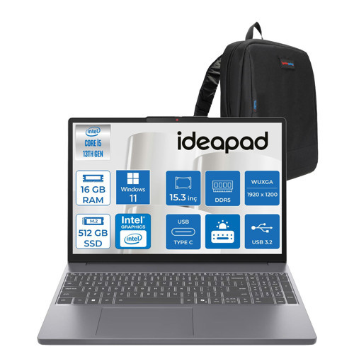 Ideapad Slim 3 15IRH10 Intel Core I5 13420H 16GB 512GB SSD Windows 11 Home 15.3" Wuxga (1920X1200) IPS 300NITS Taşınabilir Bilgisayar IP83K100Q0TRH02 + Zetta Çanta