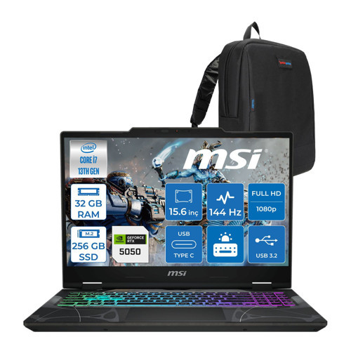 Cyborg 15 Intel Core I7 13620H 32GB Ddr5 256GB SSD RTX5050 Gddr7 8gb Freedos 15.6" Fullhd (1920X1080) 144HZ IPS Taşınabilir Bilgisayar B13WEKG613XTRF11 + Zetta Çanta
